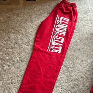 Illinois State University, ISU, red and white sweatpants, medium
